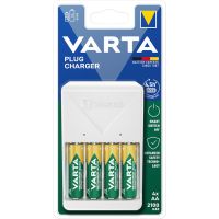 VARTA - Chargeur de piles plug 4 accus pour piles aa/aaa + 4 piles aa incluses | PROLIANS