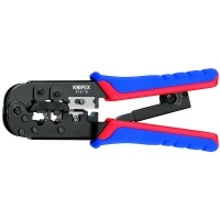 Pince à sertir fiche western avec manche bimatière - Capacité : RJ 11/12 (à 6 pôles) 9,65 mm RJ 45 (à 8 pôles) 11,68 mm