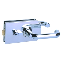 Serrure de milieu 9845R pour porte en verre  béquille ronde courbée avec cylindre européen inox poli