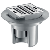 Siphon pour sol carrelé ou béton brut grille carrée 100x100 mm - sortie intégrée D40 mm