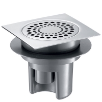 Siphon pour sol carrelé ou béton brut grille ronde - 150 x150 mm - sortie intégrée D40 mm