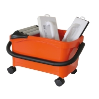 Bac orange à roulettes 30 litres avec grille plastique, platoir à jointer et platoir à nettoyer