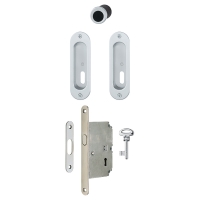 Serrure pour porte coulissante intérieure set 3 4930 clé L avec poignées cuvette ovales chromé mat