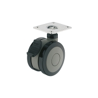 Roulette de meuble sur platine bandage plastique 660.40 - Capacité de charge : 100 kg - Diamètre : 75 mm - Fonctionnement : pivotante à frein - Hauteur de la roulette : 101 mm