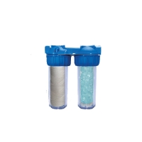 Filtre duplex pour traitement d'eau domestique - 13 x 27,5 x 31,5 cm - FF20 x 27 mm - Avec cartouche Oui
