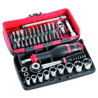 Composition de douilles et d'embouts 1/4" 6 pans NANO avec cliquet tête ronde R2NANO